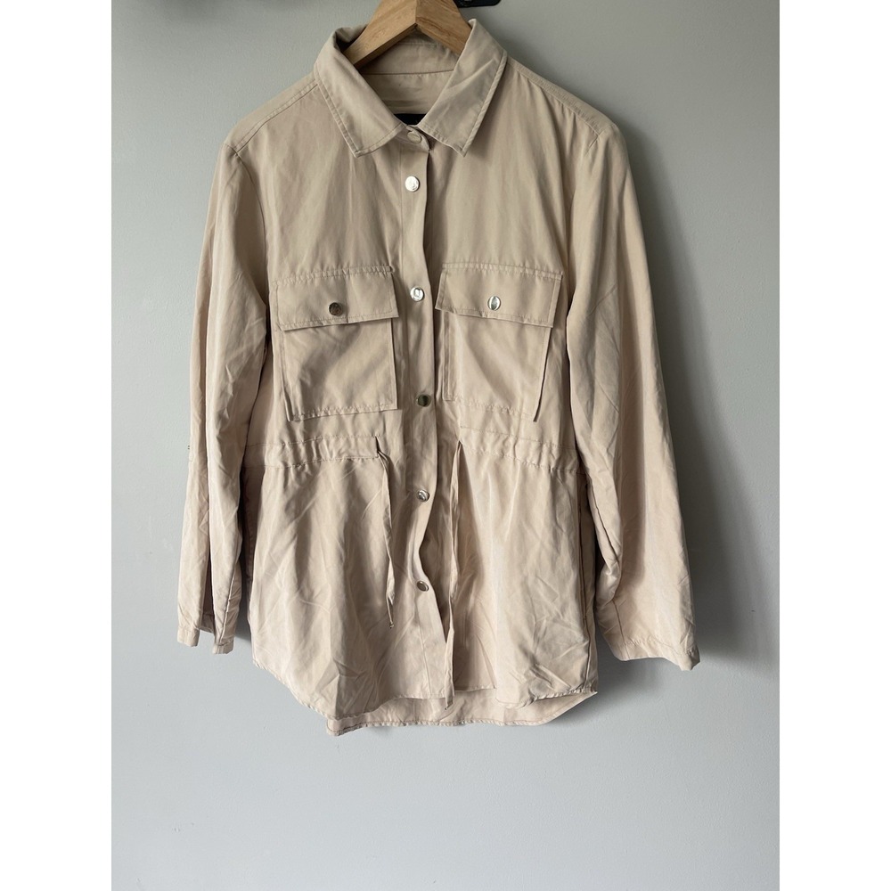 Love Tree Beige Drawstring Waist Flap Pockets Jacket Women's Large
